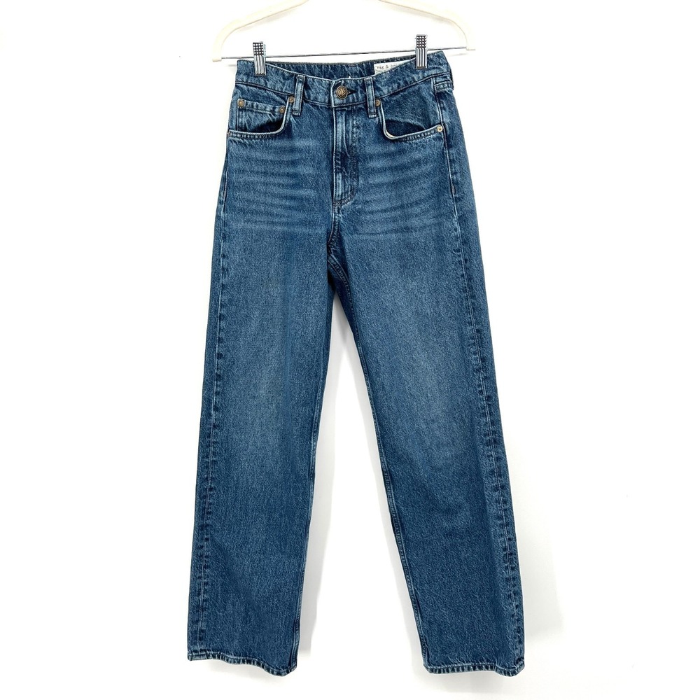 Rag & Bone Shea high rise full length relaxed straight‎ leg jeans mid wash 24